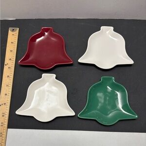 4-Chantal Bell Shaped Appetizer/Dessert Plates-Burgandy, White, Green 5”—VGC